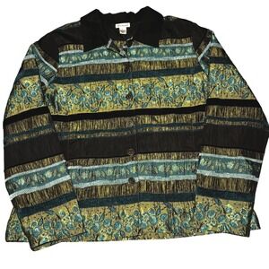 Bechamel Womens Large Tapestry Jacket Teal Gold Floral Brocade Vintage Style